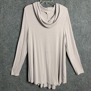 Umgee Long Line Tunic Top Women L Cowl Neck Ribbed Knit Cotton Blend